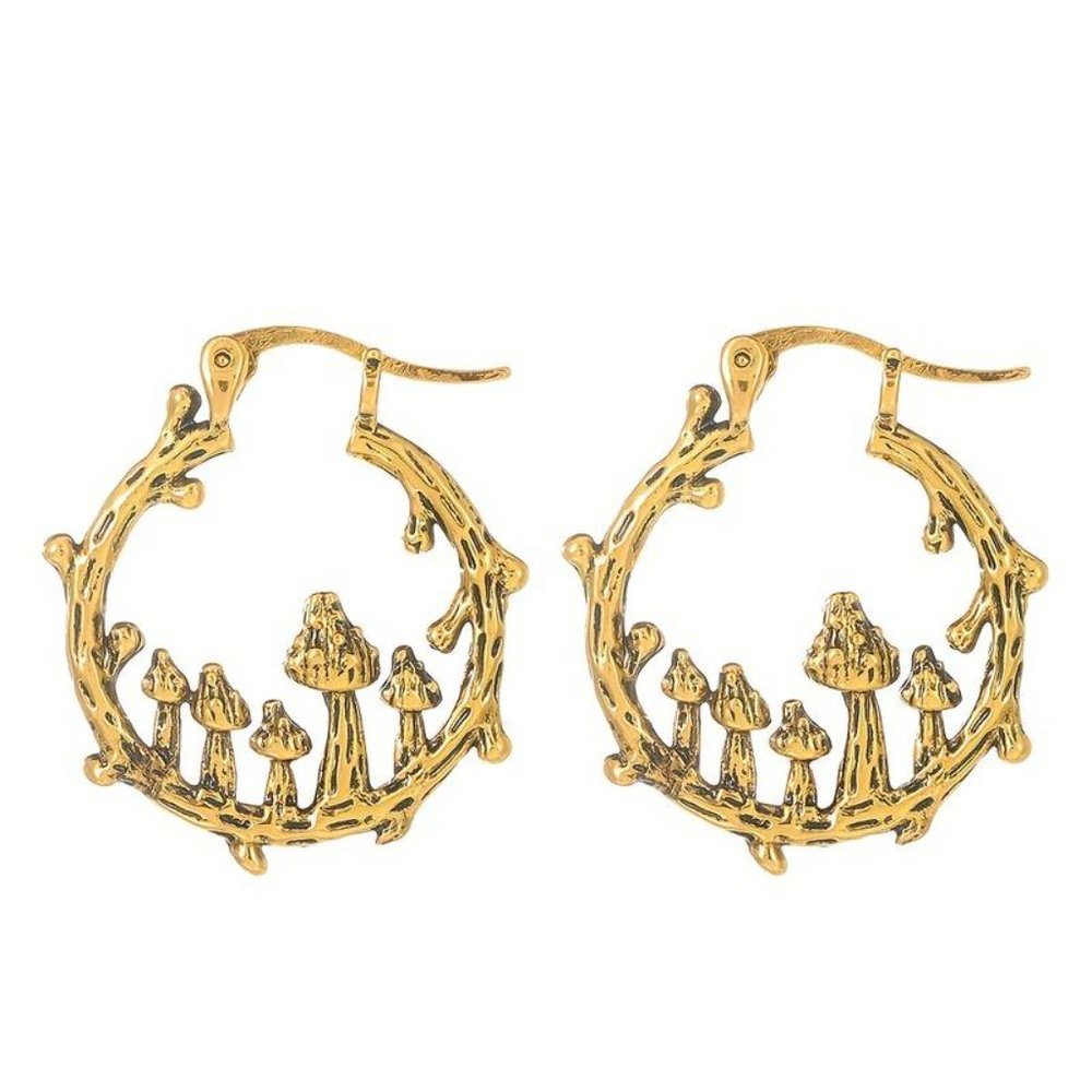 18k Gold Plated Mushroom Hoop Earrings